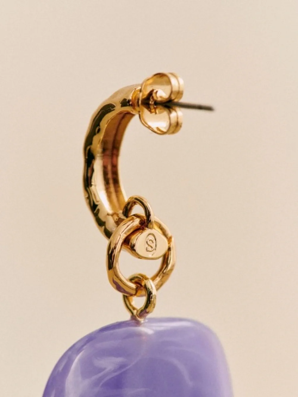 Sezane Purple Joao Earrings Statement Gold Hoop Drop Dangle Chunky Oversized